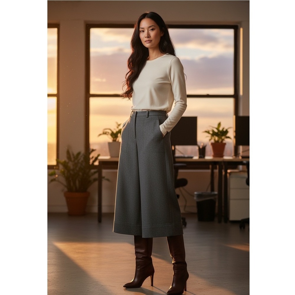 Wilfred Aritzia Womens 6 Grey Wool Blend Wide Leg High Rise Culottes Classic